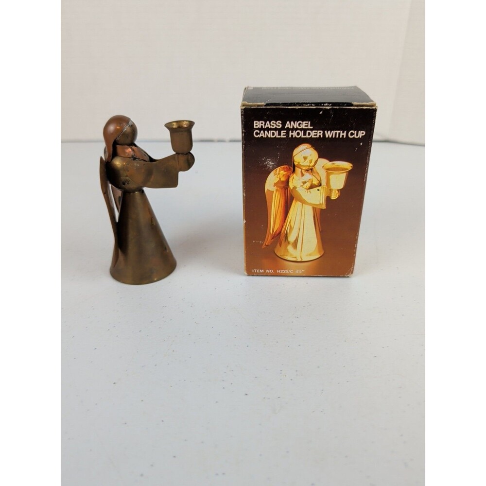 Vintage Christmas Brass Angel Candle Holder 1970s W/ Box